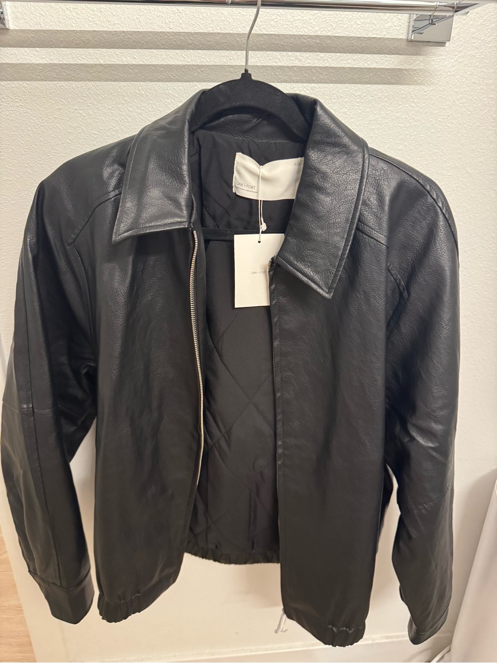 Oak + Fort Black Leather Zip Jacket